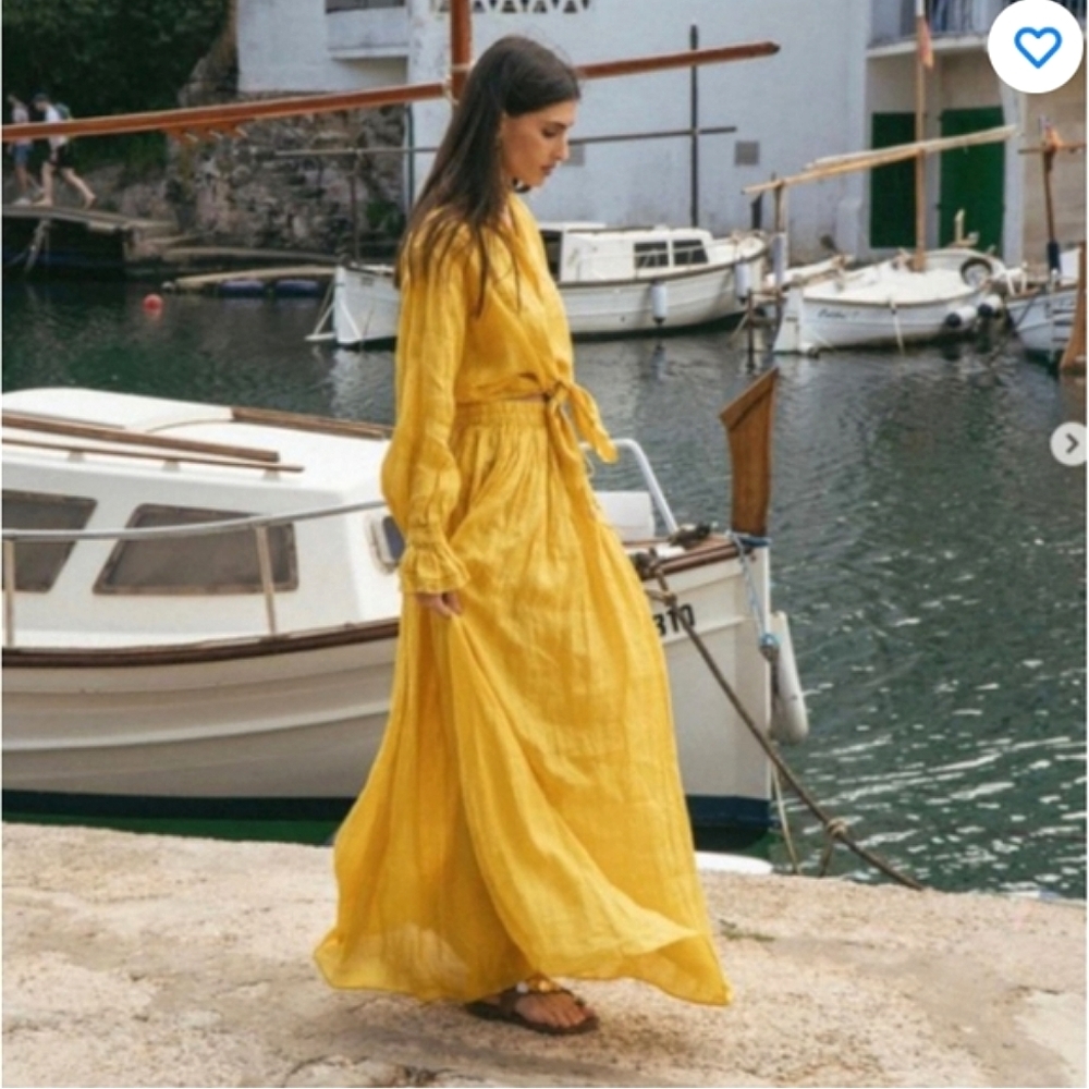 ZARA MAXI BOHO SKIRT YELLOW SIZE XS - Picture 3 of 15